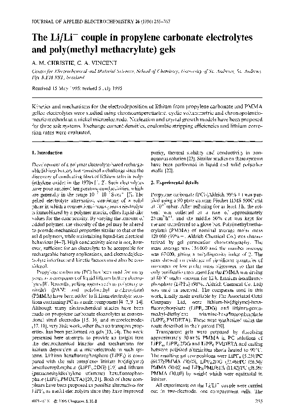 (PDF) The Li/Li+ couple in propylene carbonate electrolytes and poly ...
