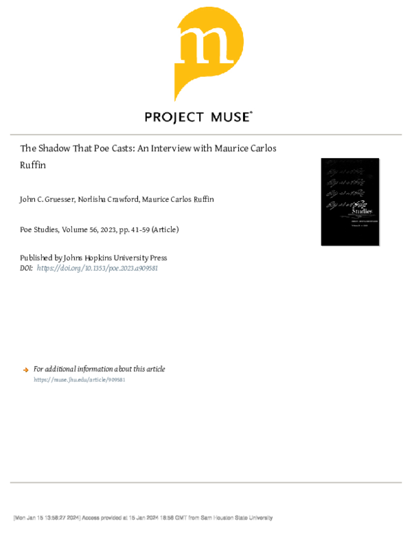 (PDF) The Shadow That Poe Casts An Interview with Maurice Carlos Ruffin