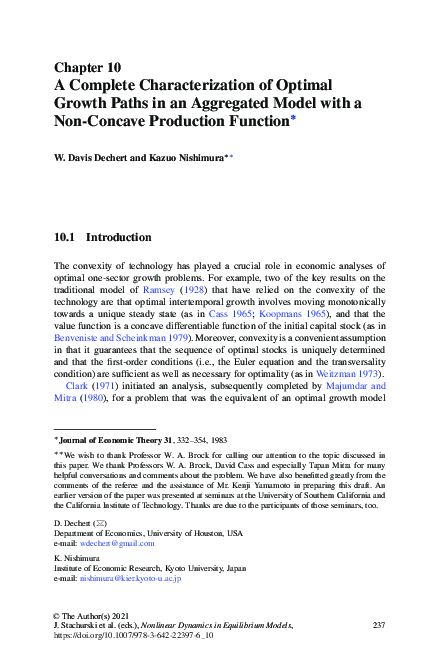 (PDF) A Complete Characterization of Optimal Growth Paths in an ...