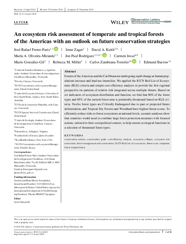 (PDF) An ecosystem risk assessment of temperate and tropical forests of ...