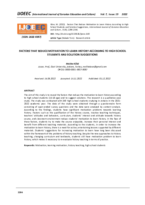 (PDF) Factors That Reduce Motivation to Learn History According to High ...