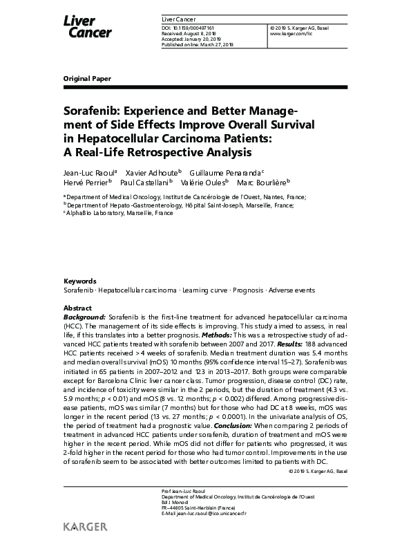 (PDF) Sorafenib: Experience and Better Manage­ment of Side Effects ...