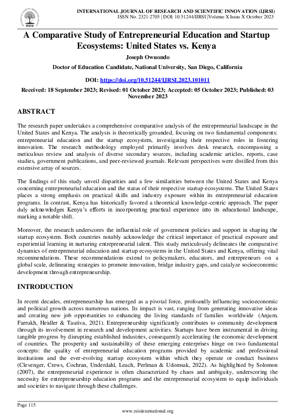 (PDF) A Comparative Study of Entrepreneurial Education and Startup ...