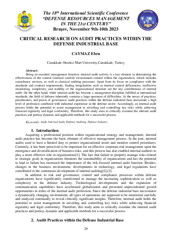 (PDF) A CRITICAL RESEARCH ON AUDIT PRACTICES WITHIN THE DEFENSE ...