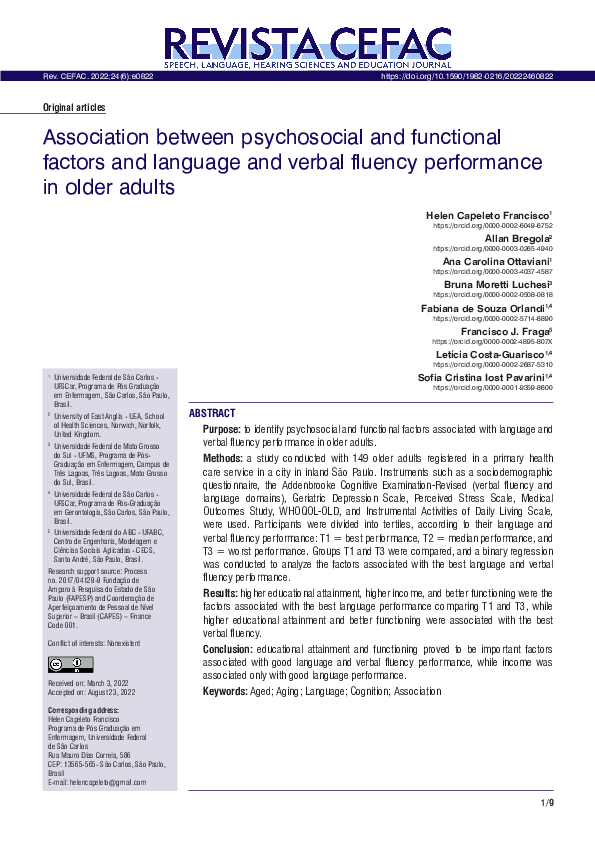 (PDF) Association between psychosocial and functional factors and ...