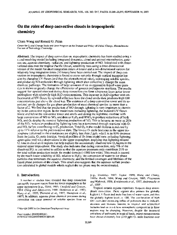 (PDF) On the roles of deep convective clouds in tropospheric chemistry