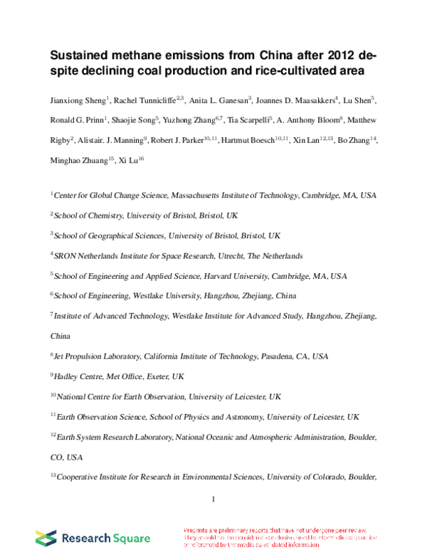 (PDF) Sustained methane emissions from China after 2012 despite ...