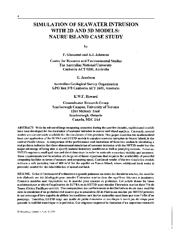 (PDF) Simulation Of Seawater Intrusion With 2D And 3D Models: Nauru ...