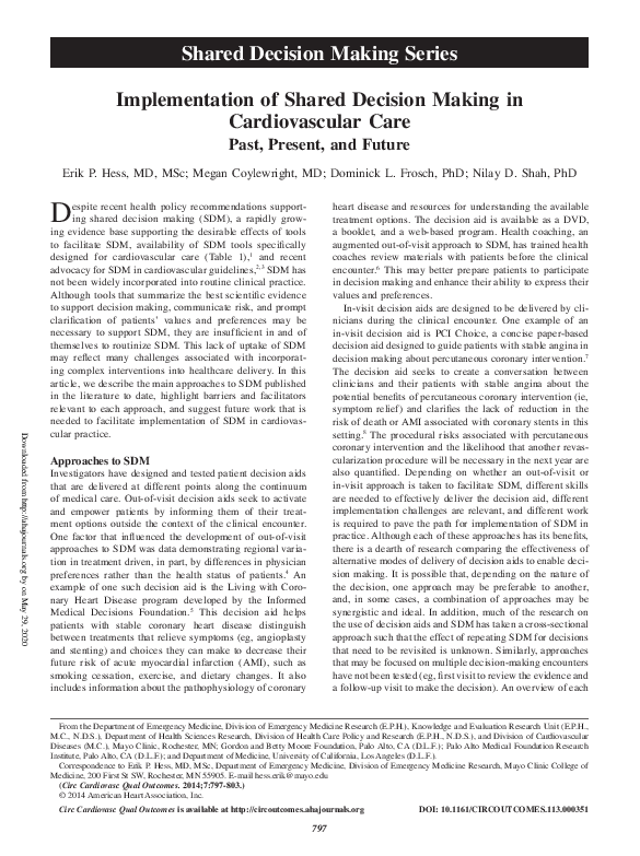 (PDF) Implementation of shared decision making in cardiovascular care ...