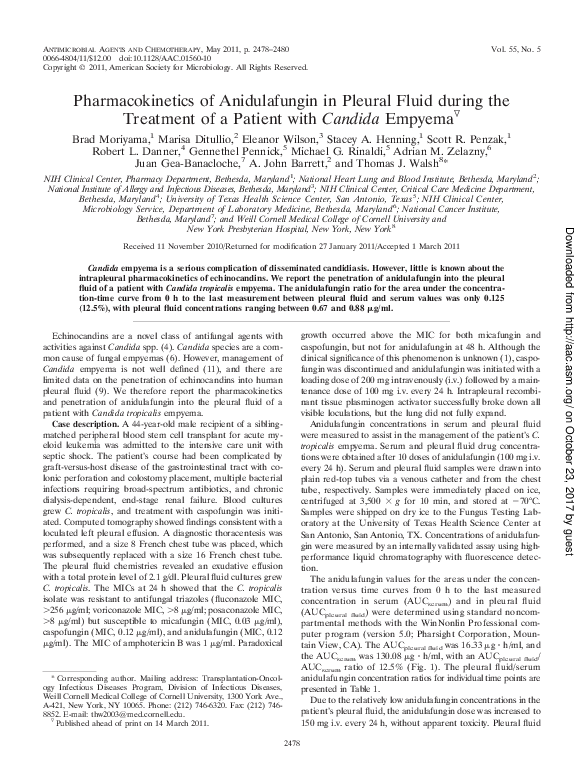 (PDF) Pharmacokinetics of Anidulafungin in Pleural Fluid during the ...