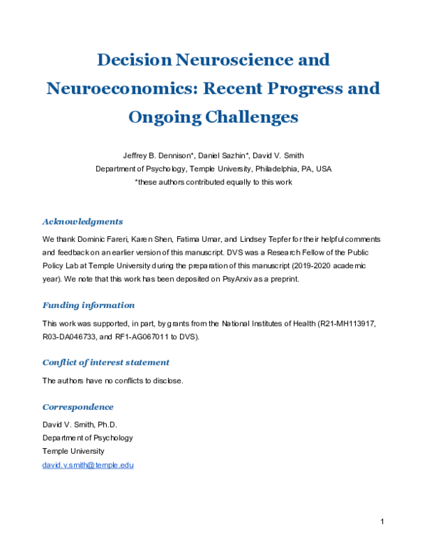 (PDF) Decision Neuroscience and Neuroeconomics: Recent Progress and ...