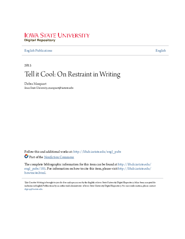 (PDF) Tell it Cool: On Restraint in Writing