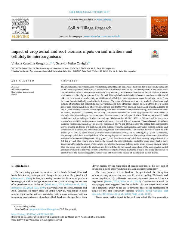 (PDF) Impact of crop aerial and root biomass inputs on soil nitrifiers ...