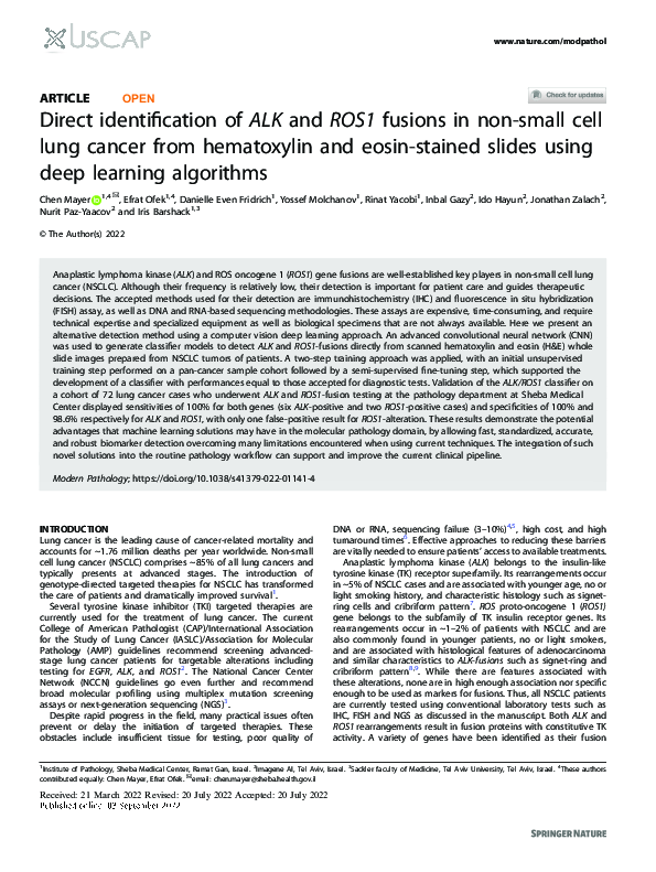 (PDF) Direct identification of ALK and ROS1 fusions in non-small cell ...