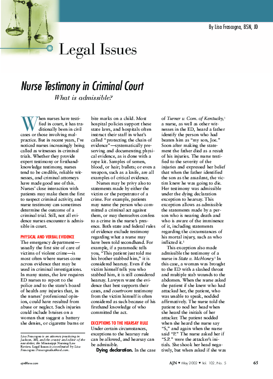 (PDF) Nurse Testimony in Criminal Court