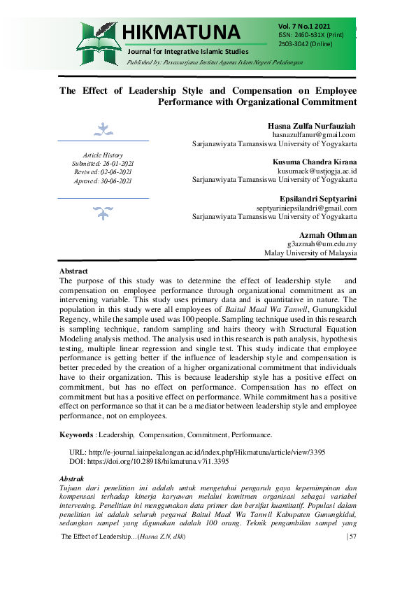 (PDF) The Effect of Leadership Style and Compensation on Employee ...