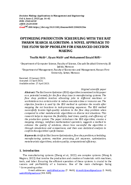 (PDF) Optimizing production scheduling with the Rat Swarm search ...