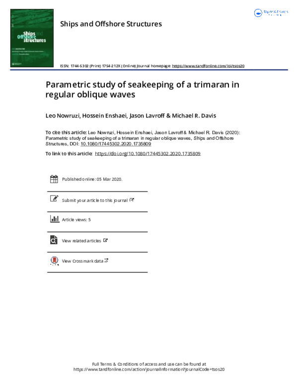 (PDF) Parametric study of seakeeping of a trimaran in regular oblique waves