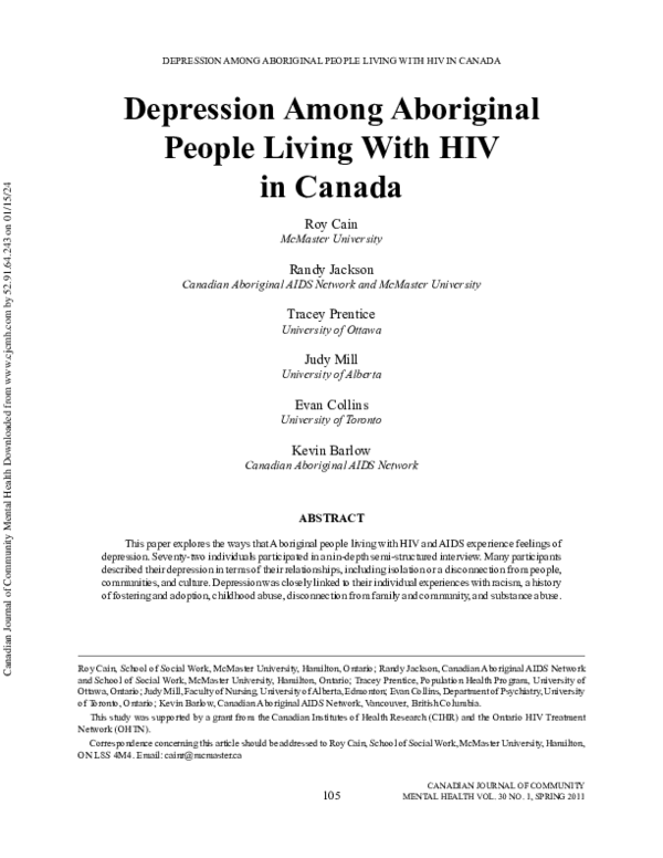 (PDF) Depression Among Aboriginal People Living With HIV in Canada