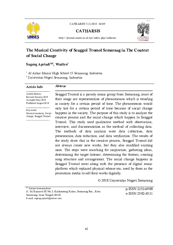 Pdf The Musical Creativity Of Senggol Tromol Semarang In The Context