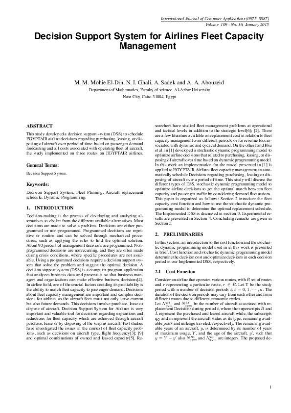 (PDF) Decision Support System for Airlines Fleet Capacity Management