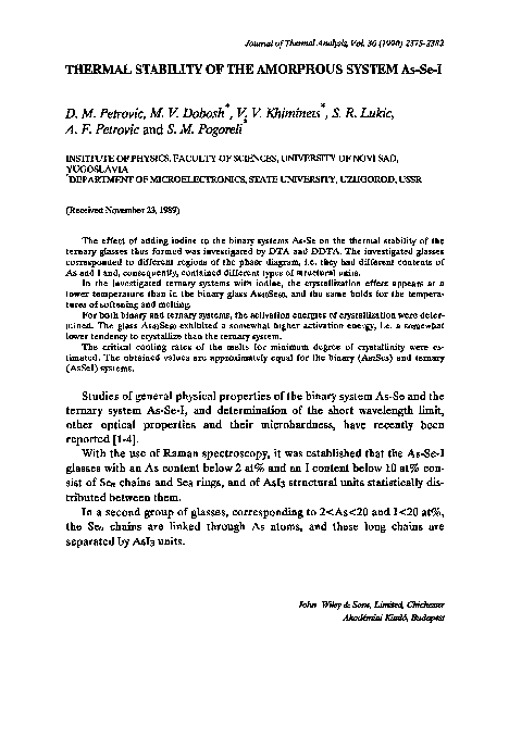 (PDF) Thermal stability of the amorphous system As-Se-I
