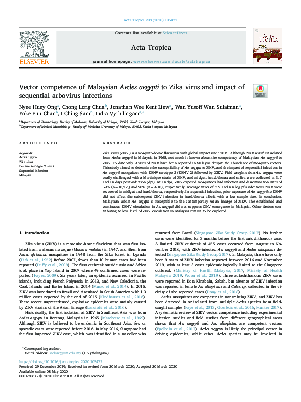 (PDF) Vector competence of Malaysian Aedes aegypti to Zika virus and ...