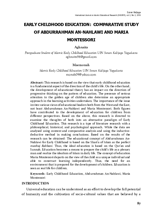 (PDF) EARLY CHILDHOOD EDUCATION: COMPARATIVE STUDY OF ABDURRAHMAN AN ...
