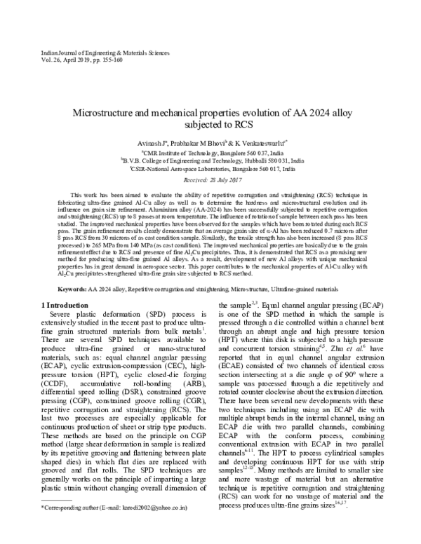 (PDF) Microstructure and mechanical properties evolution of AA 2024 ...