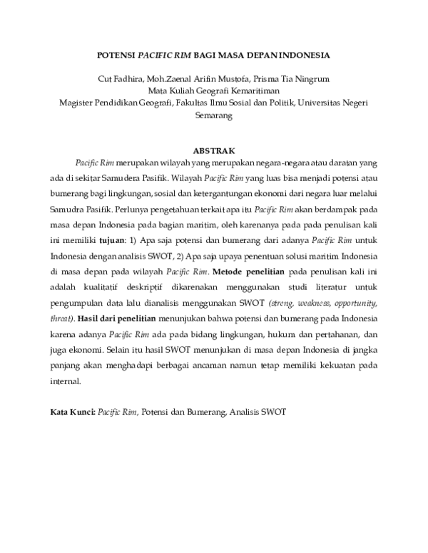 (PDF) POTENSI PACIFIC RIM BAGI MASA DEPAN INDONESIA