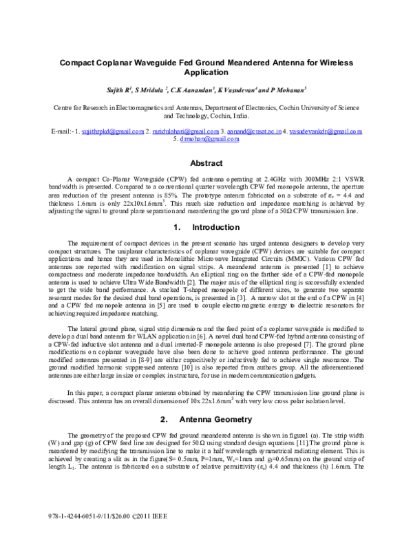 (PDF) Compact coplanar waveguide fed ground meandered antenna for ...