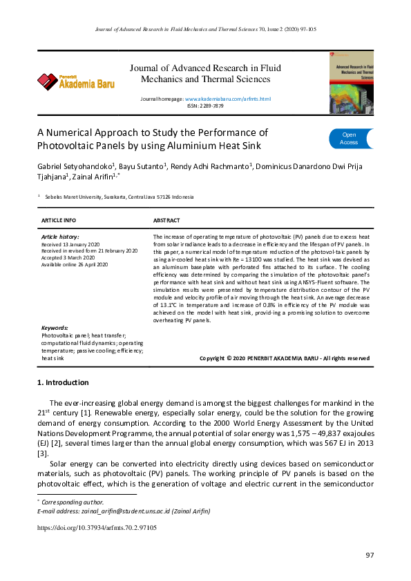 (PDF) A Numerical Approach to Study the Performance of Photovoltaic ...