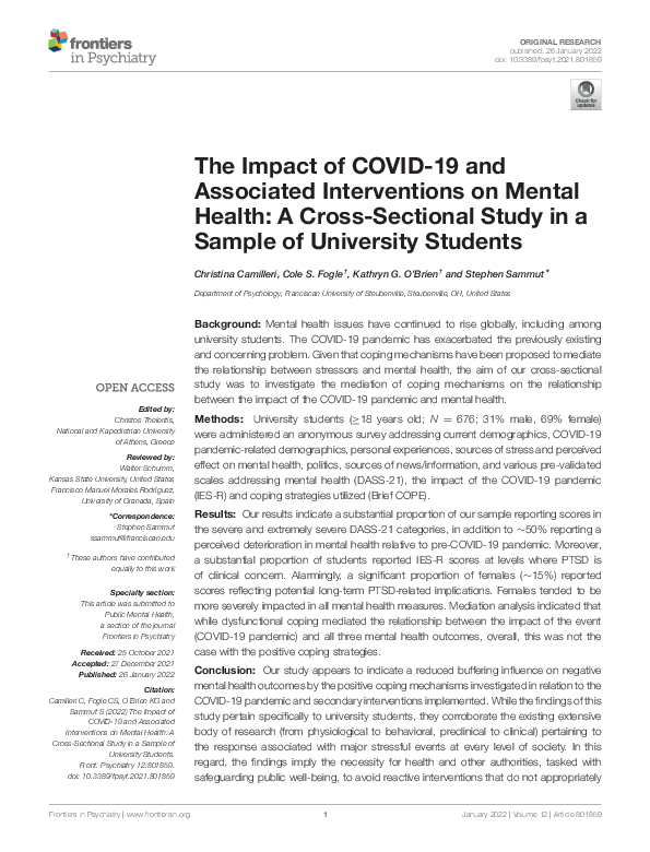 (PDF) The Impact of COVID-19 and Associated Interventions on Mental ...