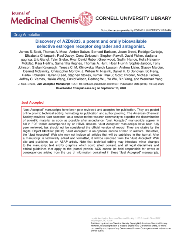 (PDF) Discovery of AZD9833, a Potent and Orally Bioavailable Selective ...