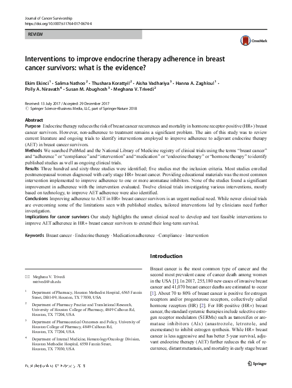 (PDF) Interventions to improve endocrine therapy adherence in breast ...