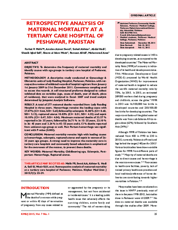 (PDF) Retrospective Analysis of Maternal Mortality at a Tertiary Care ...