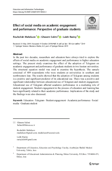(PDF) Effect of social media on academic engagement and performance ...