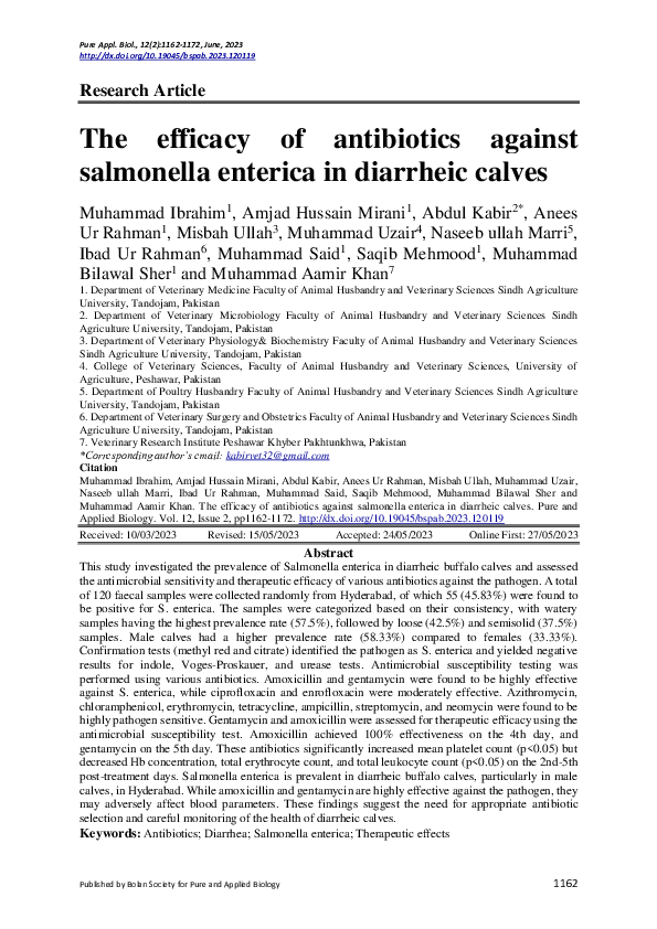 (PDF) The efficacy of antibiotics against salmonella enterica in ...