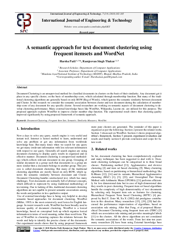 (PDF) A semantic approach for text document clustering using frequent ...