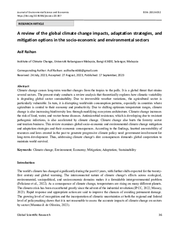(PDF) A review of the global climate change impacts, adaptation ...