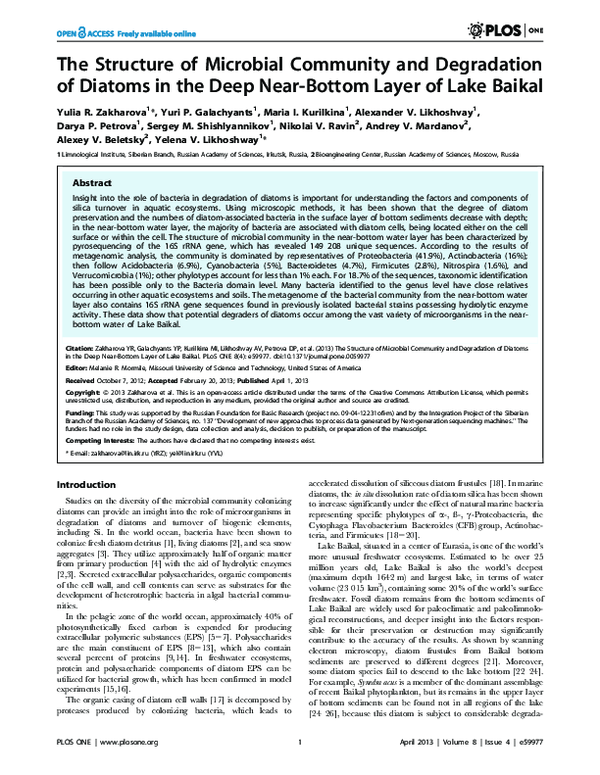 (PDF) The Structure of Microbial Community and Degradation of Diatoms ...