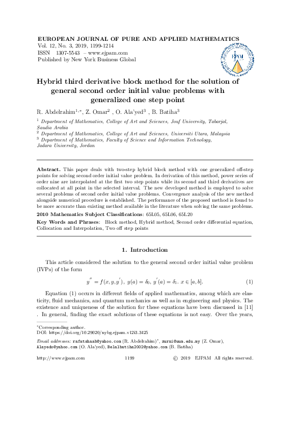 (PDF) Hybrid Third Derivative Block Method for the Solution of General ...