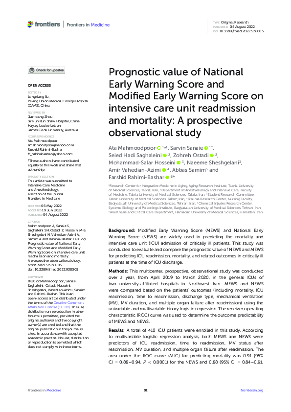 (PDF) Prognostic value of National Early Warning Score and Modified ...
