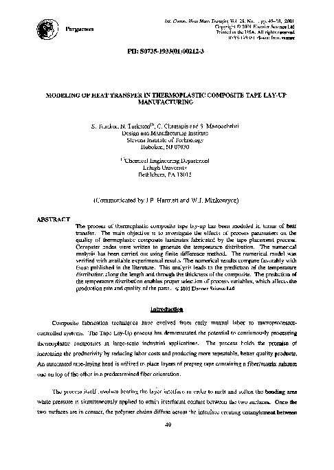 (PDF) Modeling of heat transfer in thermoplastic composite tape lay-up ...