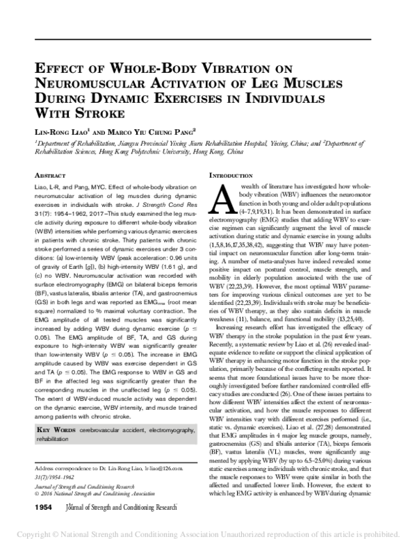 (PDF) Effect of whole‐body vibration on neuromuscular performance and ...