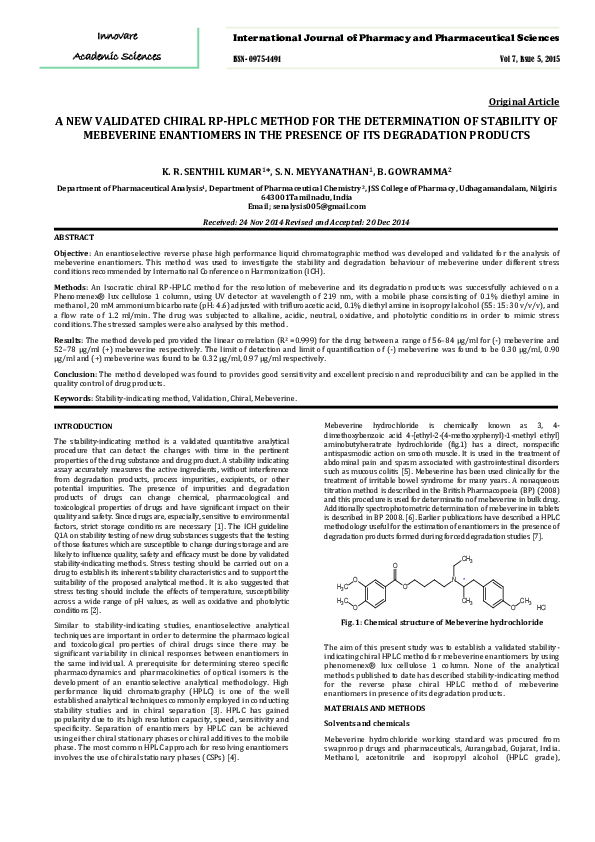 (PDF) A NEW VALIDATED CHIRAL RP-HPLC METHOD FOR THE DETERMINATION OF ...