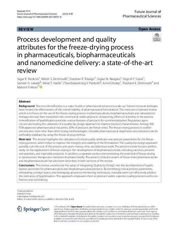 (PDF) Process development and quality attributes for the freeze-drying ...