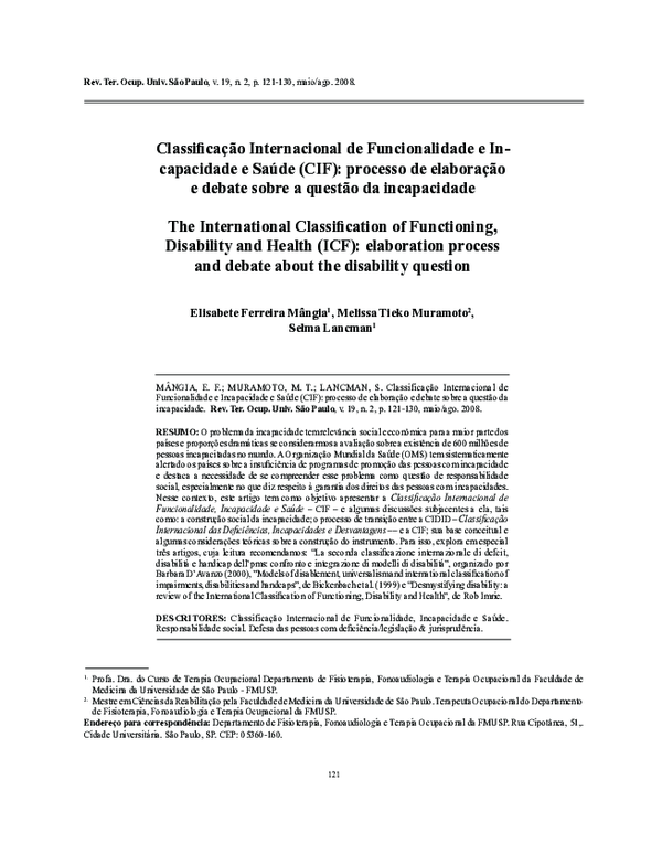 (PDF) Classificação Internacional de Funcionalidade e In- capacidade e ...