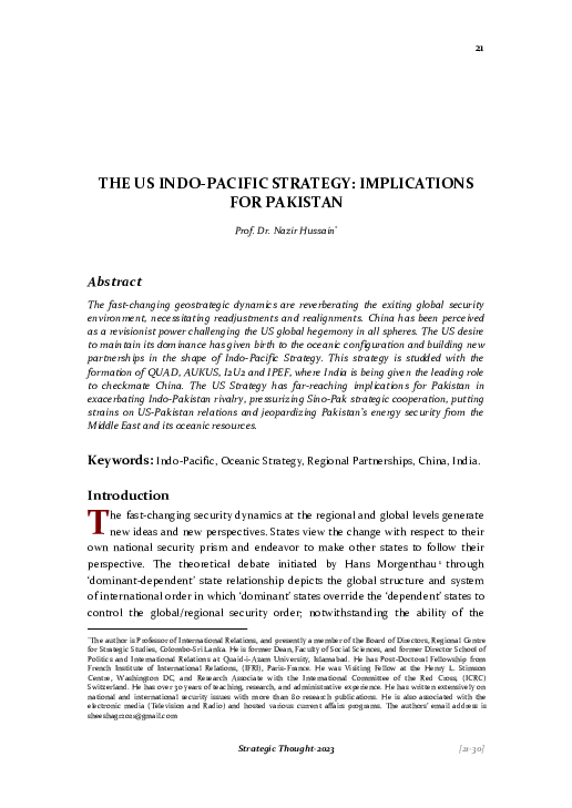 (PDF) THE US INDO-PACIFIC STRATEGY: IMPLICATIONS FOR PAKISTAN
