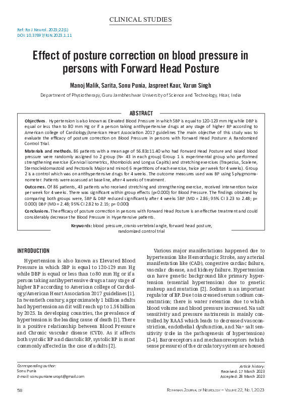 (PDF) Effect of posture correction on blood pressure in persons with ...